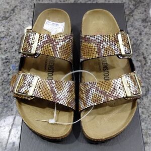 "Birkenstock" Unisex, Sz.8, Multicolor Snake Pattern Sandals. Faux Snakeskin....